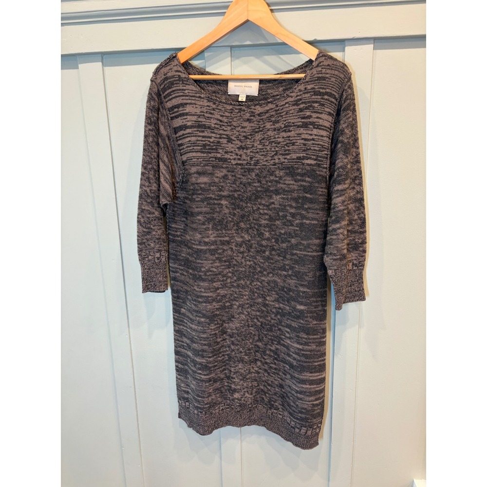 Brochu Walker Sweater Dress M Wool Cashmere Marled Taupe Gray Dolman Minimalist
